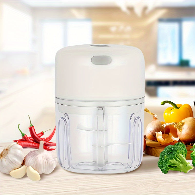 USB Rechargeable Mini Electric Garlic Chopper & Food Mill - Portable Compact Design for Mashing Garlic, Ginger, Chili, Onion & Meat - Durable Plastic, 36V Safe Voltage, Easy-Clean Kitchen Appliance, Garlic Masher, Sleek Appliance, Transparent Container