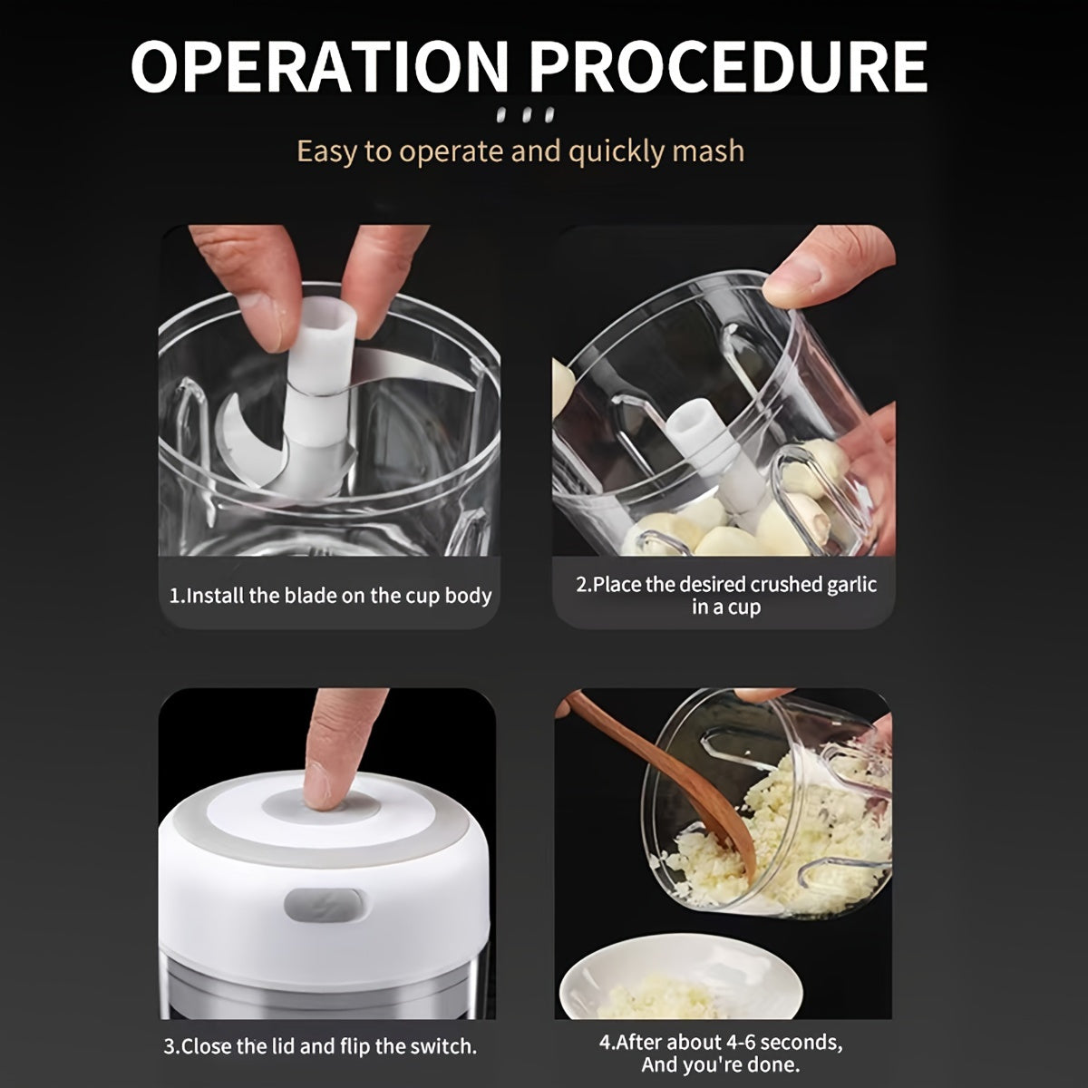 Electric Mini Food Processor with USB Charging, Powerful Motor, Compact Portable design, Locking Blade System, Clear Base, Lightweight for Garlic, Meat, Vegetables, Spices - Ideal for Home, Kitchen, Travel, Office - Compatible with USB-Powered Devices