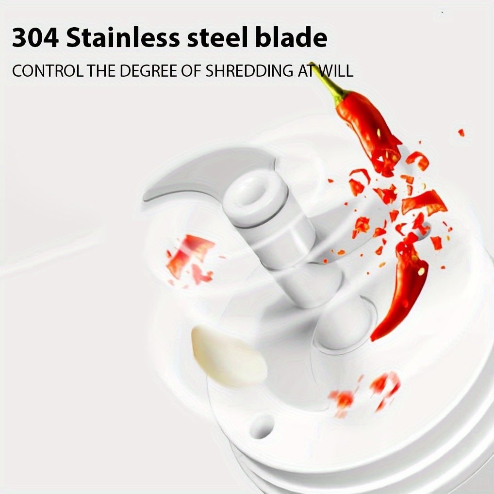 Home Series - Electric Food Processor Vegetable Chopper, 400Ml Rechargeable Portable Meat Grinder, USB Rechargeable Garlic And Onion Chopper, Suitable for Vegetables, Ginger, Fruits, Purees, Etc., in White.