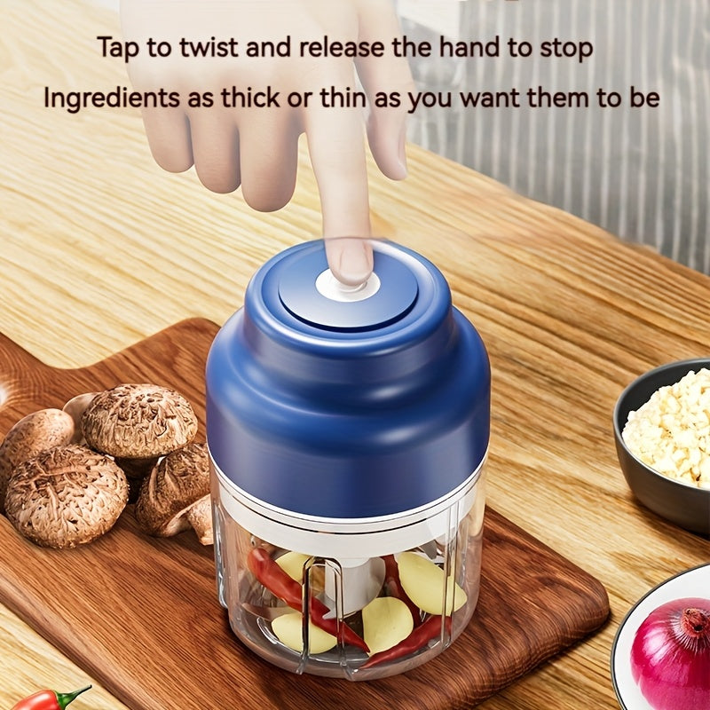 Portable USB Rechargeable Electric Garlic Maker - 320ml Large Capacity 6-Blade Stainless Steel Chopper with Auto-Mixing for Garlic, Meat, Veggies, Peppers, Ginger - Compact Kitchen Appliance, Home Cooking, Stylish Gadget, Durable Construction, Food