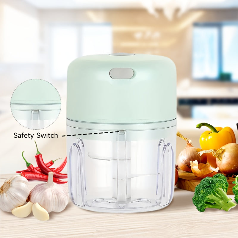 USB Rechargeable Mini Electric Garlic Chopper & Food Mill - Portable Compact Design for Mashing Garlic, Ginger, Chili, Onion & Meat - Durable Plastic, 36V Safe Voltage, Easy-Clean Kitchen Appliance, Garlic Masher, Sleek Appliance, Transparent Container