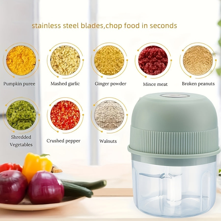 Mini Electric Garlic Chopper, 250ml Rechargeable Meat Grinder, 3600RPM Mini Chopper with Safety Switch, USB Charging, Round Shape, for Ginger, Vegetables, and Meat Grinding