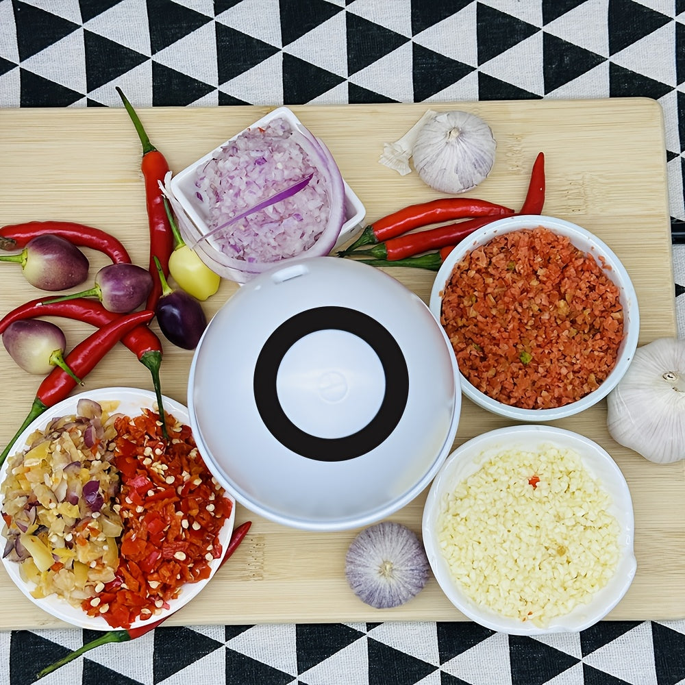 Home Series - Electric Food Processor Vegetable Chopper, 400Ml Rechargeable Portable Meat Grinder, USB Rechargeable Garlic And Onion Chopper, Suitable for Vegetables, Ginger, Fruits, Purees, Etc., in White.