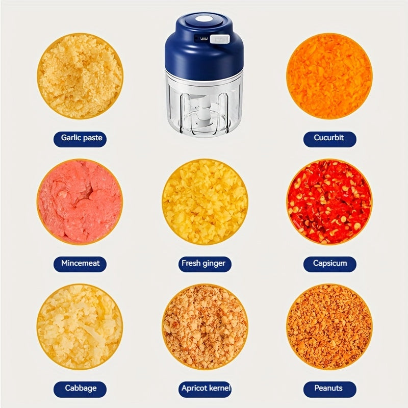 Portable USB Rechargeable Electric Garlic Maker - 320ml Large Capacity 6-Blade Stainless Steel Chopper with Auto-Mixing for Garlic, Meat, Veggies, Peppers, Ginger - Compact Kitchen Appliance, Home Cooking, Stylish Gadget, Durable Construction, Food