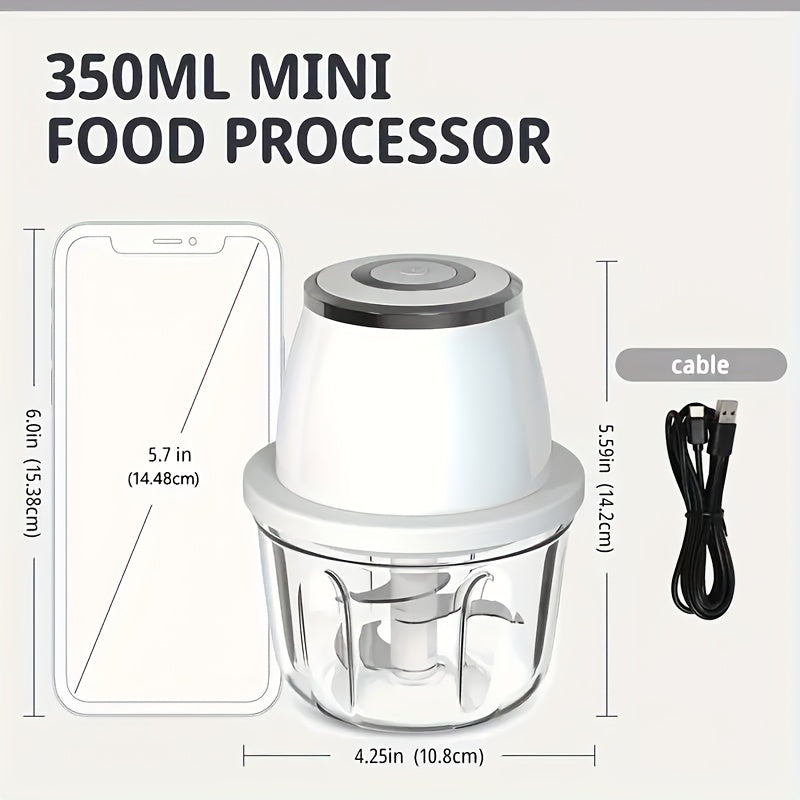 Father'S Day Gift! Mother'S Good Helper! Mini Electric Garlic Grinder, One-button Start, USB Charging 3 Cutter Head Multi-function Cutting, With USB Charging Line, Dormitory/camping/kitchen Portable Artifact.