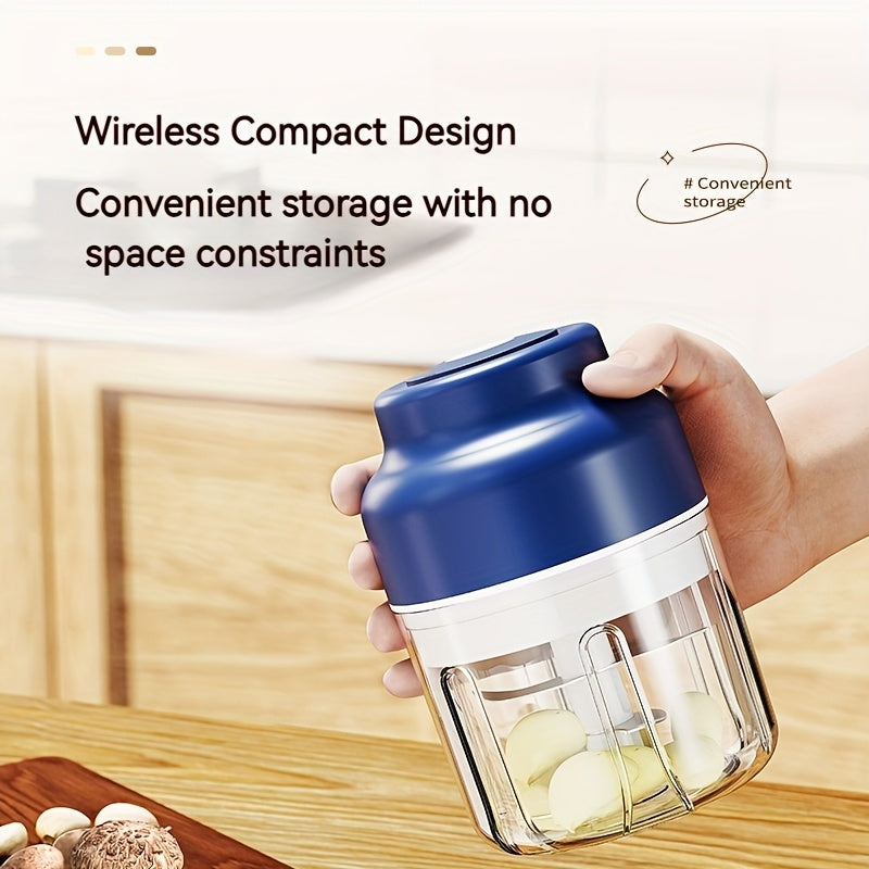 Portable USB Rechargeable Electric Garlic Maker - 320ml Large Capacity 6-Blade Stainless Steel Chopper with Auto-Mixing for Garlic, Meat, Veggies, Peppers, Ginger - Compact Kitchen Appliance, Home Cooking, Stylish Gadget, Durable Construction, Food