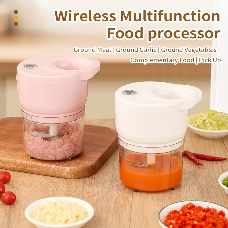 Cordless Portable Electric Food Chopper, Electric Garlic Crusher, Not Only Can Mince Meat And Vegetables But Also Slice And Whisk Eggs, Upgrade Your Kitchen with This Powerful Electric Garlic Chopper!, Kitchen Gadget, Home Cooking, Sleek Kitchen Tool,