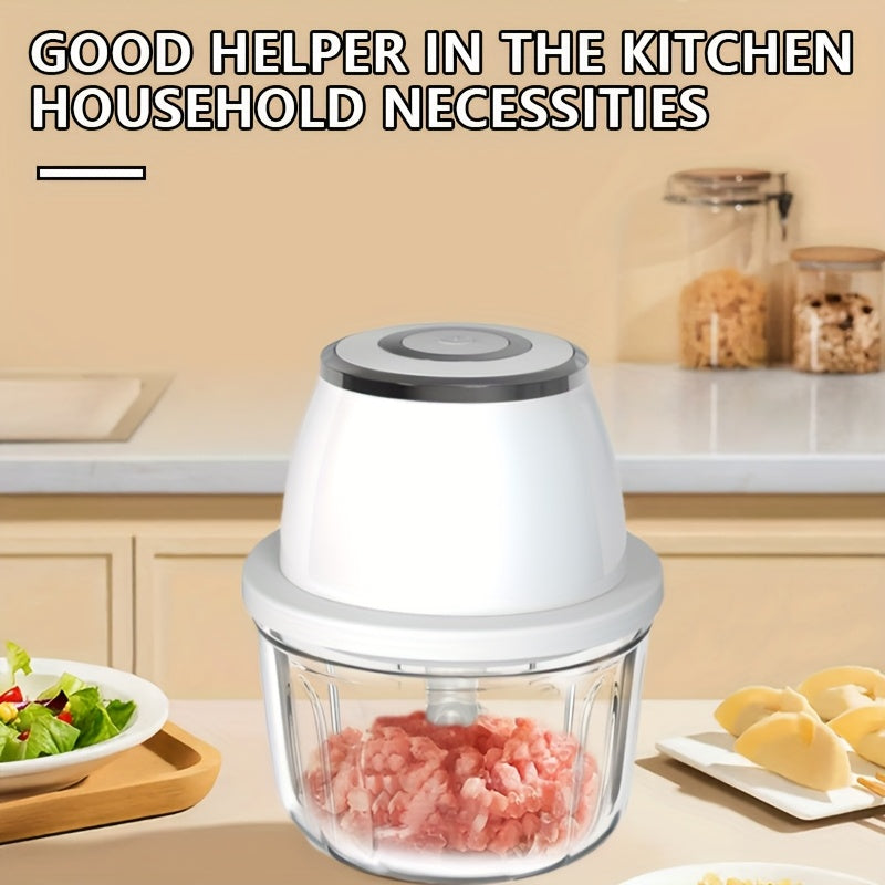 USB portable white garlic masher with vegetable cutter, kitchen utensils and gadgets, stainless steel blades, curved design for kitchen, restaurants, fruit, seasoning and spice grinder masher, Kitchen Gadget, Vegetable Chopper, Portable Tool, Sleek