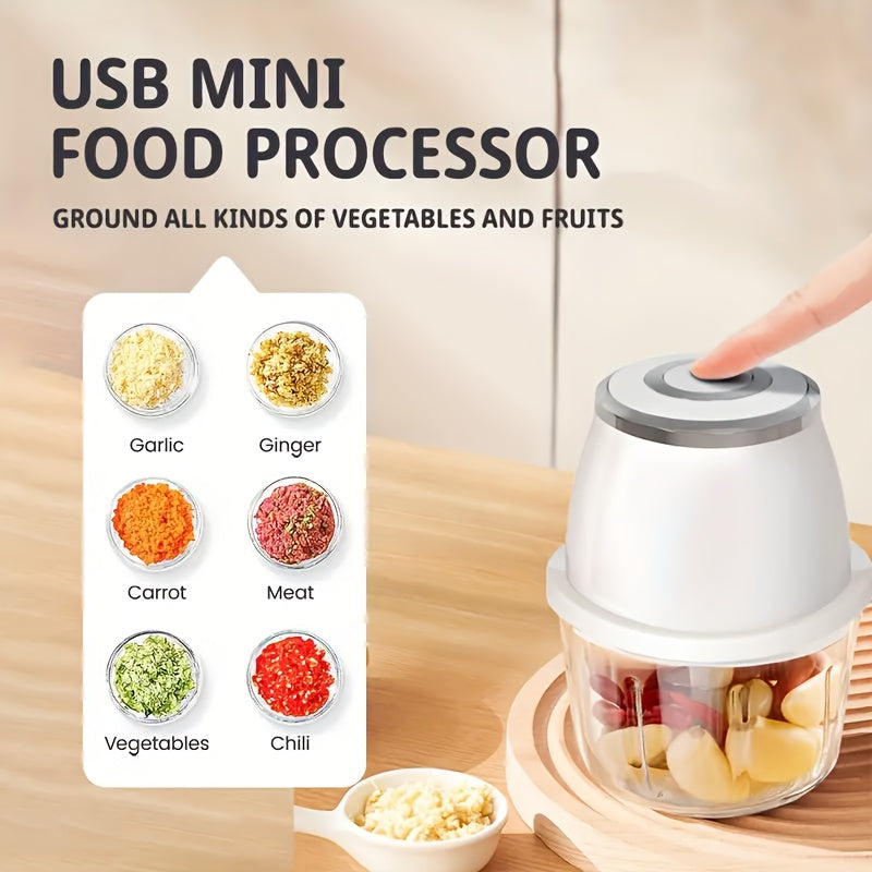 Father'S Day Gift! Mother'S Good Helper! Mini Electric Garlic Grinder, One-button Start, USB Charging 3 Cutter Head Multi-function Cutting, With USB Charging Line, Dormitory/camping/kitchen Portable Artifact.