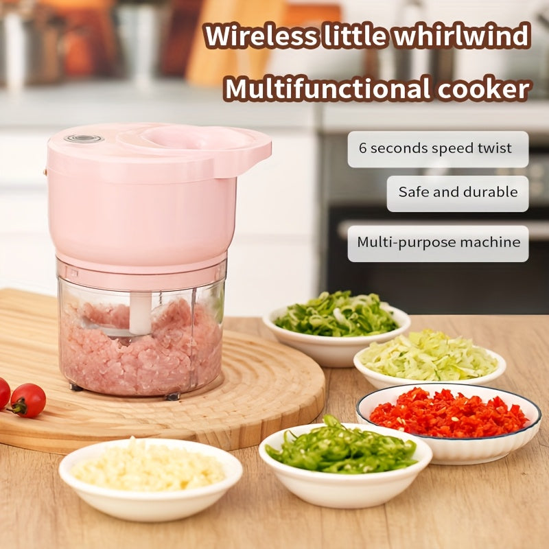 Cordless Portable Electric Food Chopper, Electric Garlic Crusher, Not Only Can Mince Meat And Vegetables But Also Slice And Whisk Eggs, Upgrade Your Kitchen with This Powerful Electric Garlic Chopper!, Kitchen Gadget, Home Cooking, Sleek Kitchen Tool,