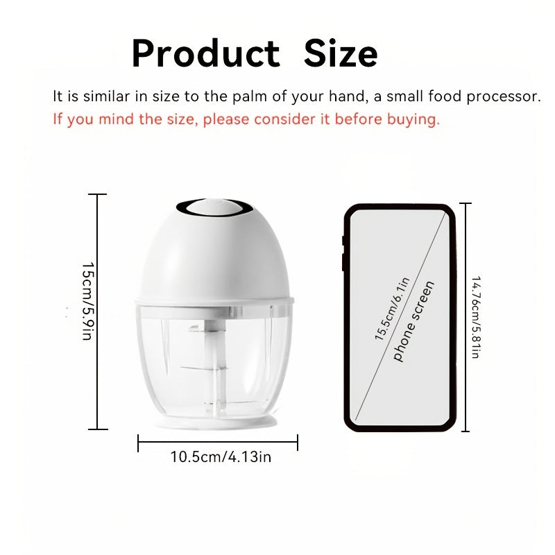 Electric Garlic Chopper, Mini Portable Veggie Chopper, 13.53oz Garlic Grinder Masher Onion Chopper, Blender to Vegetable, Wireless Food Processor for Ginger, Chili, Fruit, Meat, Home Cooking, Meal Prep Tool, Portable Appliance, Compact Design, Highspeed