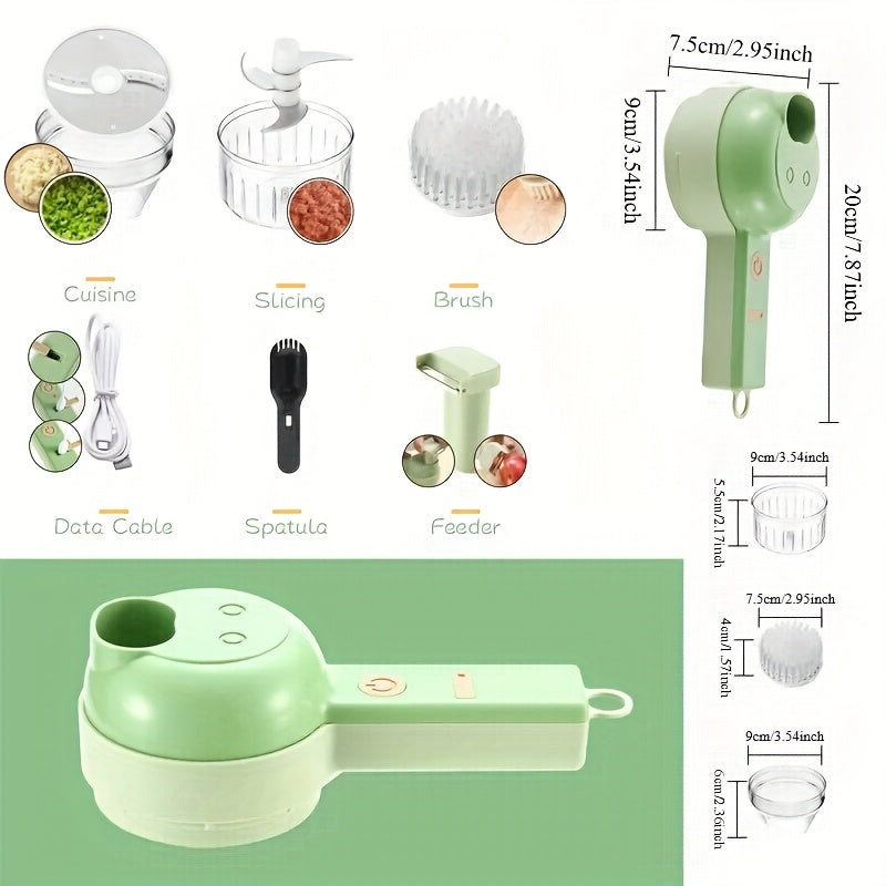 HOTU 1 Set of 4-in-1 Handheld Electric Chopper Set, 800mAh Battery, Kitchen Wireless Food Processor Suitable for Use with Fruits, Vegetables, Garlics, Nuts and Meats - ABS Material, 1200 RPM, 36V or Below Operating Voltage, Food Processor for Home Use |