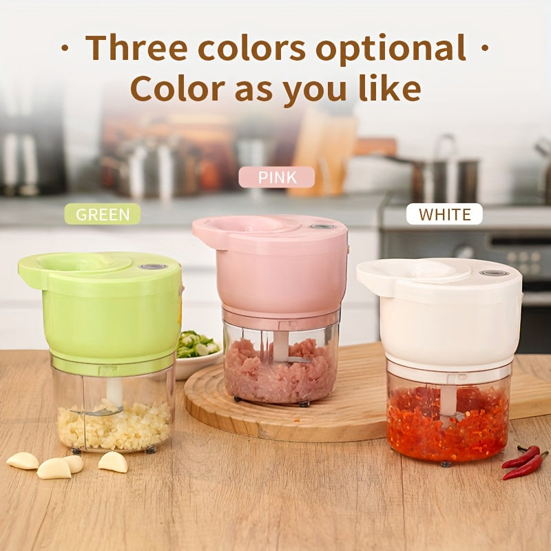 Cordless Portable Electric Food Chopper, Electric Garlic Crusher, Not Only Can Mince Meat And Vegetables But Also Slice And Whisk Eggs, Upgrade Your Kitchen with This Powerful Electric Garlic Chopper!, Kitchen Gadget, Home Cooking, Sleek Kitchen Tool,