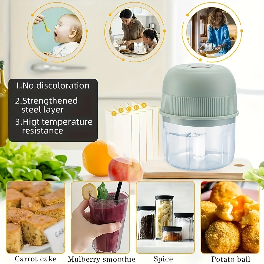 Mini Electric Garlic Chopper, 250ml Rechargeable Meat Grinder, 3600RPM Mini Chopper with Safety Switch, USB Charging, Round Shape, for Ginger, Vegetables, and Meat Grinding