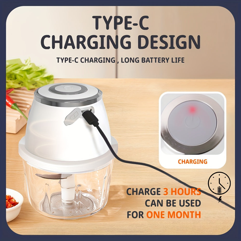 Powerful 304 Stainless Steel Portable Electric Food Chopper & Processor - 350ML Mini USB Wireless Handheld Garlic Slicer For Vegetables & Meat
