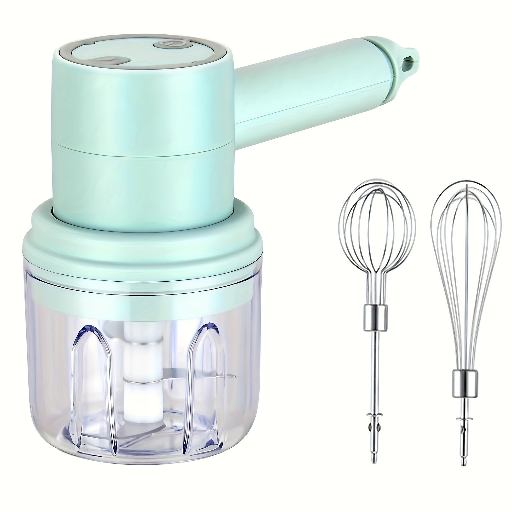 1 Set, Multifunctional Electric Garlic Masher & Egg Beater 2-in-1 Set, Rechargeable Portable Handheld Mixer & Mini Meat Grinder, USB Charging Kitchen Tool With Multiple Attachments For Cake Cream Baking