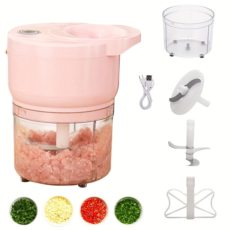 Cordless Portable Electric Food Chopper, Electric Garlic Crusher, Not Only Can Mince Meat And Vegetables But Also Slice And Whisk Eggs, Upgrade Your Kitchen with This Powerful Electric Garlic Chopper!, Kitchen Gadget, Home Cooking, Sleek Kitchen Tool,