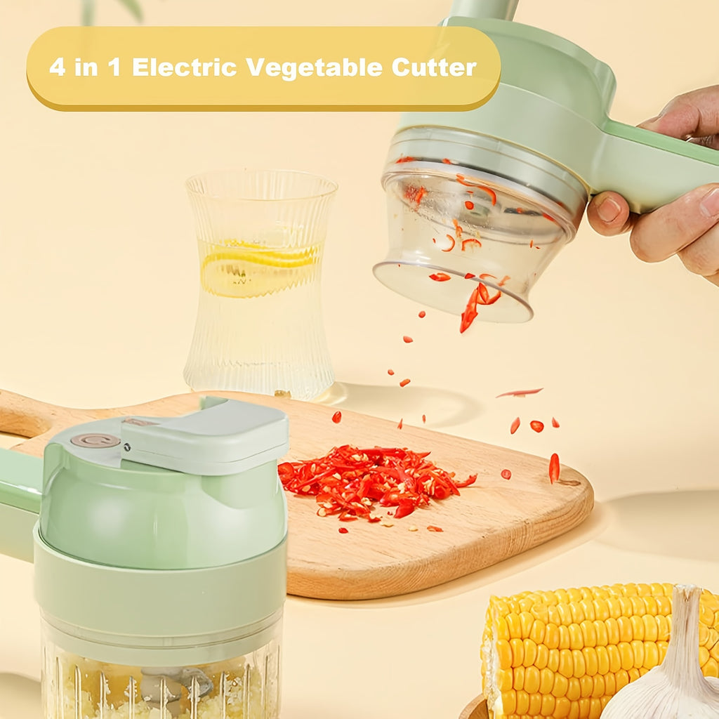 Multi-Functional Portable Wireless Vegetable Processor Electric 4-in-1 Vegetable Cutter Set, Easy to Charge, for Garlic, Chili, Celery, Meat, with Cleaning Brush, with Egg And Cream Whisk.