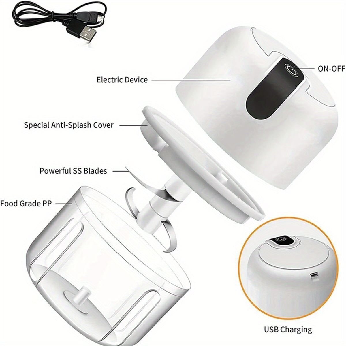 8.45oz Electric Garlic Chopper, Compact Portable Vegetable Chopper, Garlic Grinder And Masher, Onion Chopper, Blender for Vegetables, Cordless Food Processor for Ginger, Chili, Fruits, Meat, And More.