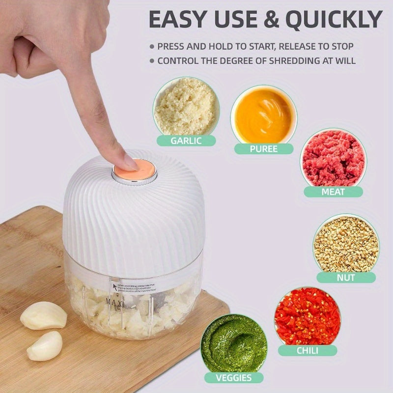 Portable Garlic And Vegetable Chopper, 8.45oz Capacity for Mashing Garlic And Chopping Onions, a Blender for Various Vegetables, And a Wireless Food Processor Suitable for Ginger, Chili, Fruits, And Meat., Multi Household Mill for Onion, Steak, Vegetable