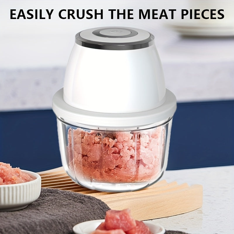 USB portable white garlic masher with vegetable cutter, kitchen utensils and gadgets, stainless steel blades, curved design for kitchen, restaurants, fruit, seasoning and spice grinder masher, Kitchen Gadget, Vegetable Chopper, Portable Tool, Sleek