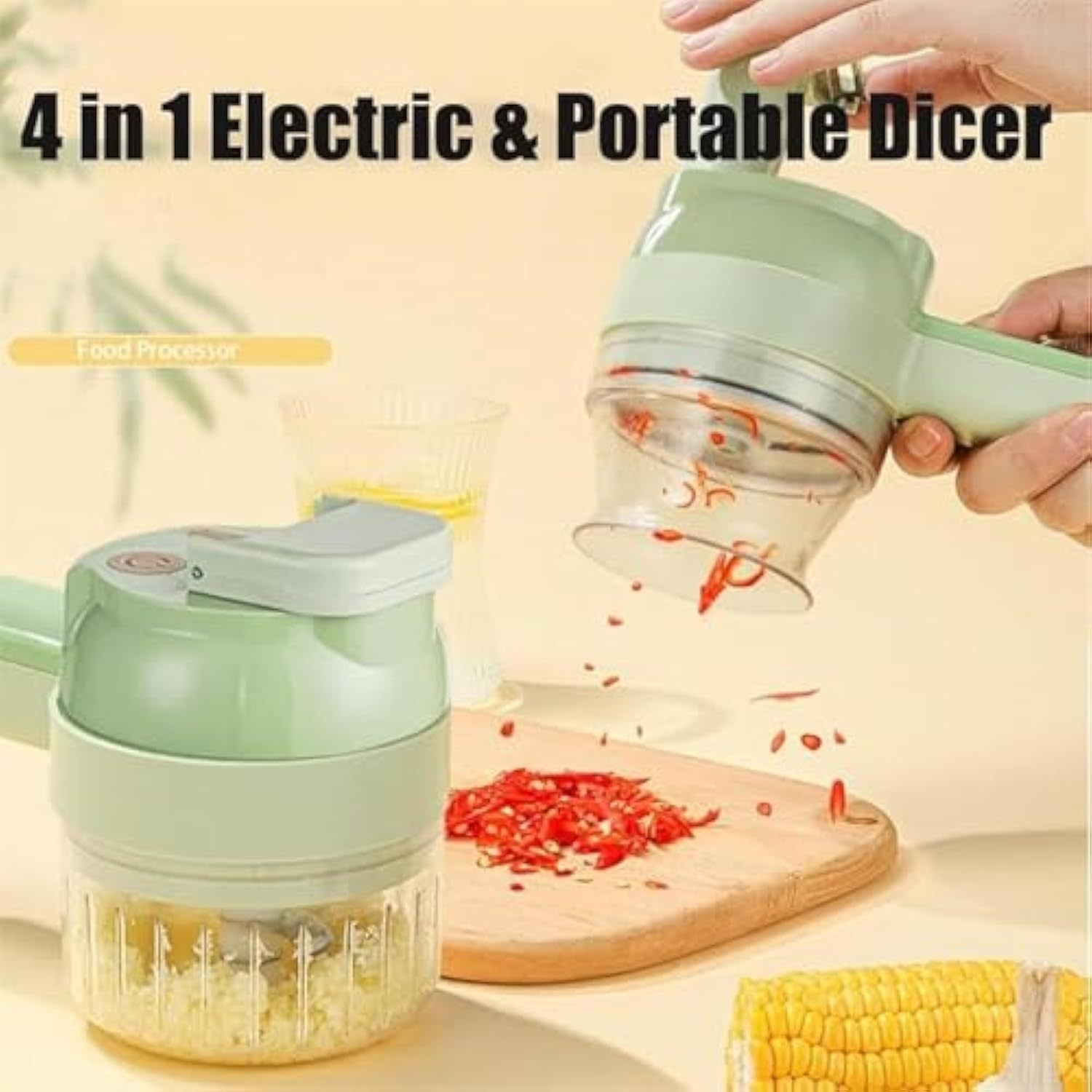 2025 Upgrade Portable Handheld 4in 1 Electric Vegetable Slicer, Electric Vegetable Cutter Set, Multifunctional vegetable Cutter& Slicer, Wireless Garlic Mud Masher, Fruit Slicers(green), Kitchen Gadget, Vegetable Slicing, Ergonomic Grip, Handheld Design,