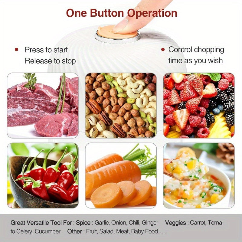 Portable Garlic And Vegetable Chopper, 8.45oz Capacity for Mashing Garlic And Chopping Onions, a Blender for Various Vegetables, And a Wireless Food Processor Suitable for Ginger, Chili, Fruits, And Meat., Multi Household Mill for Onion, Steak, Vegetable