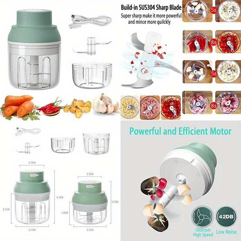 1-Touch Operation Powerful Electric Mini Food Chopper with 8.45oz & 3.38oz Bowls - 45W Motor, 2-in-1 Blade System, USB-Powered Cordless-like Operation, BPA-Free & Waterproof, 304 Stainless Steel Blades, Safety Lock & Induction System, Compact & Portable
