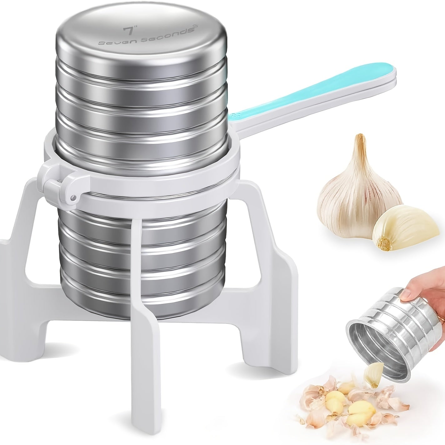 Heavy-Duty Electric Garlic Press & Peeler with One-Touch Operation - Heavy-Duty Steel Construction, Quick Clean, Compact Design with Stable Base - Automatic Peeling & Crushing for Kitchen, Restaurant, Home - Easy-Clean, Garlic Maker Machine - Ideal for