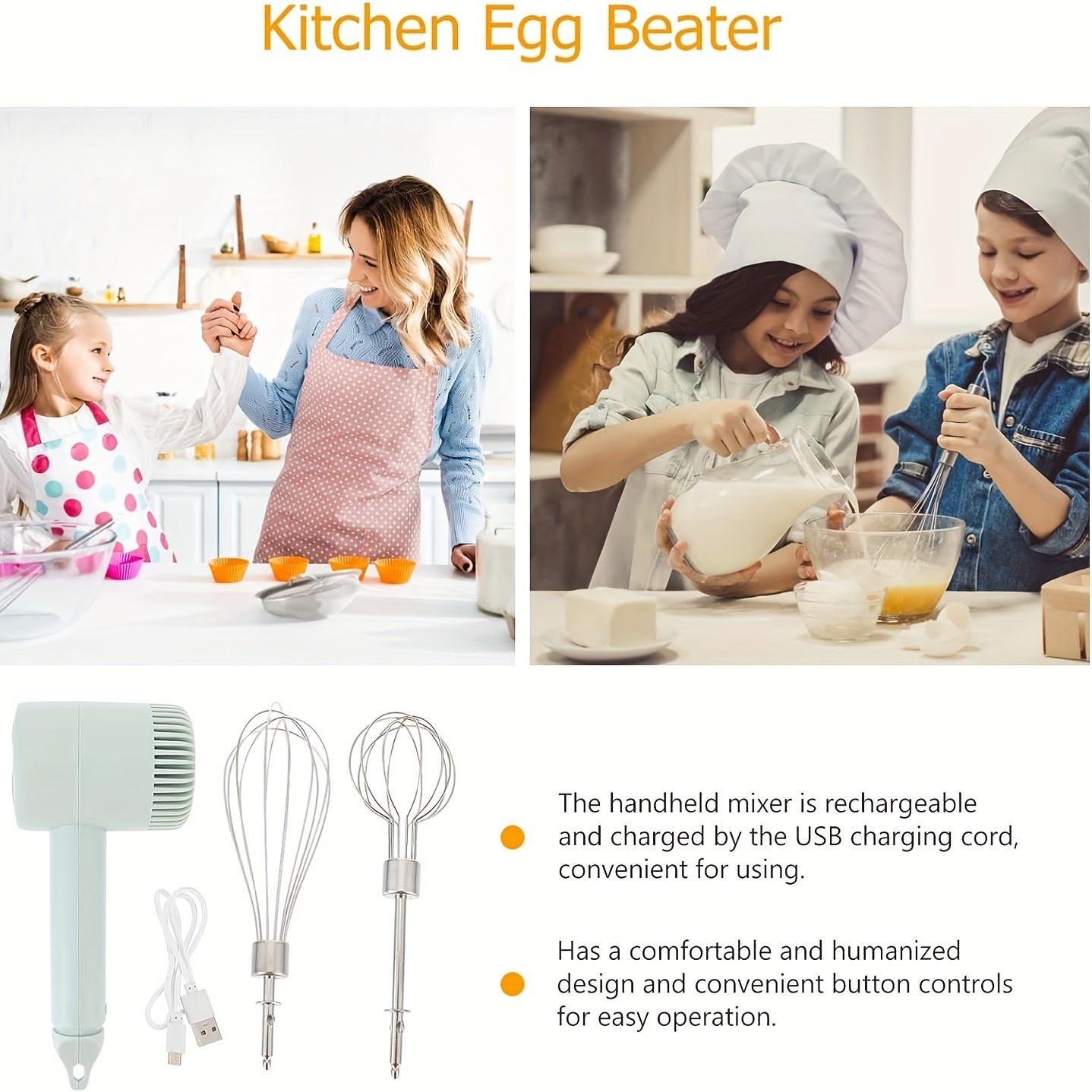 1 Set, Multifunctional Electric Garlic Masher & Egg Beater 2-in-1 Set, Rechargeable Portable Handheld Mixer & Mini Meat Grinder, USB Charging Kitchen Tool With Multiple Attachments For Cake Cream Baking