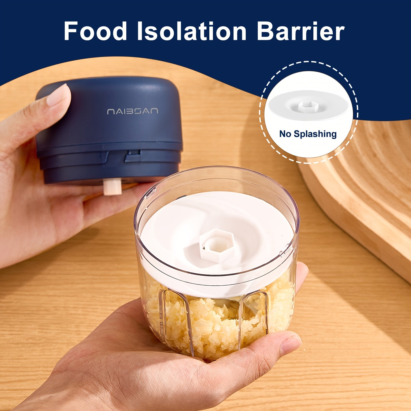 Naibsan Electric Food Chopper, Food Processor, Garlic Masher, Meat Grinder, Type-C, USB Charging, Mini, Small, Meat Masher, Kitchen Gadget, 251ml, 8.45oz, Wireless, Portable, Vegetable Chopper, Onion, Ginger, Chili Pepper.