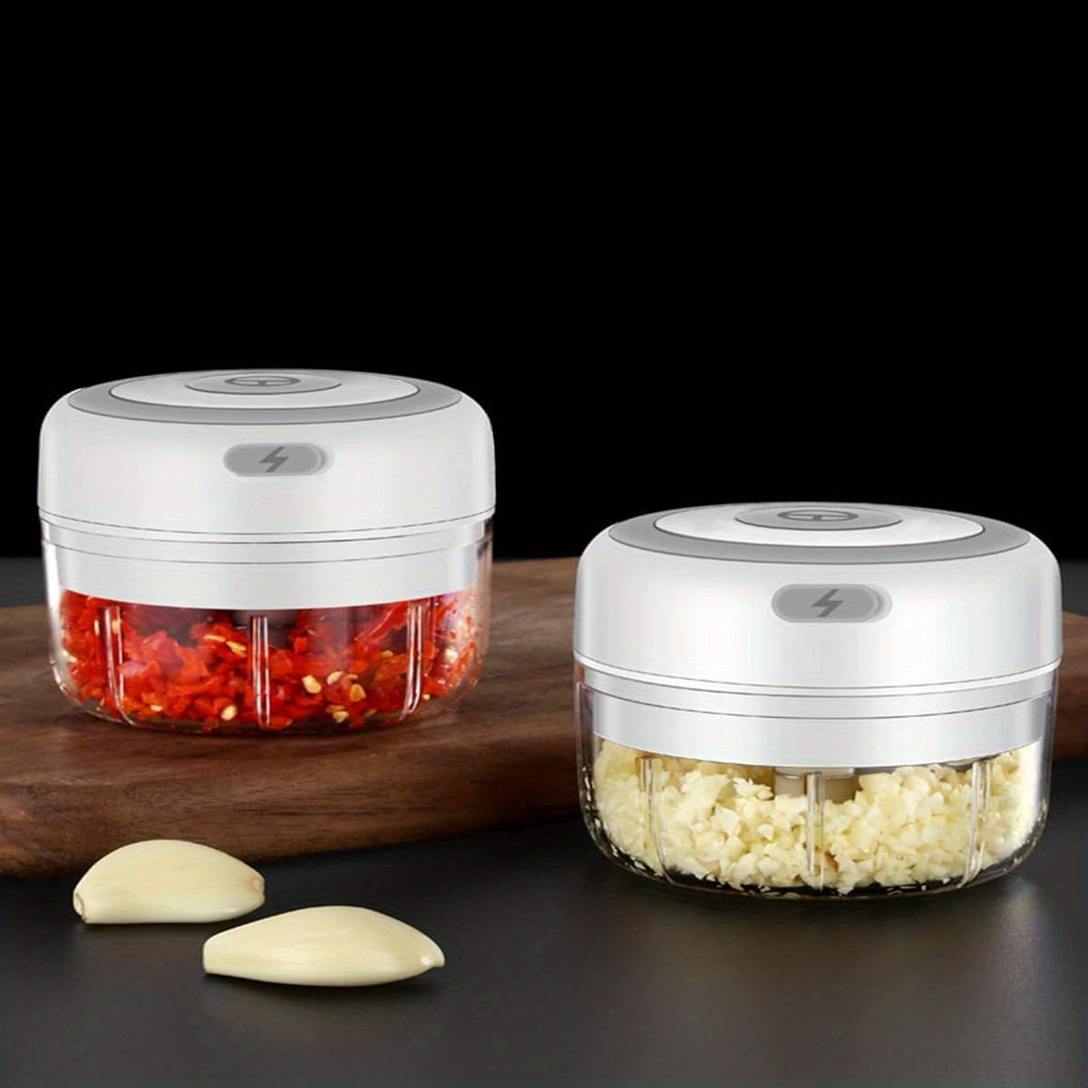 Buildec Cordless Garlic Chopper & Food Processor - 8.45oz Mini Portable Electric-like performance, Heavy-Duty PC Construction, Compact Design with Clear Lid & Safety Lock, Cordless Operation for Kitchen, Camping, Picnics - Powerful Motor for Garlic,