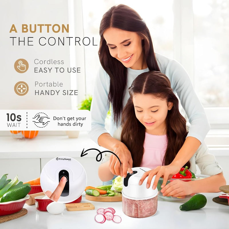 EASYSPEED Electric Food Processor & Meat Grinder - 1-Cup Mini Chopper with USB-Powered Motor, 304 Blades, Operation, Compact Design with Digital Display-like Interface, Safety Lock & One-Touch Operation for Garlic, Onion, Ginger, Chili, Meat - Portable