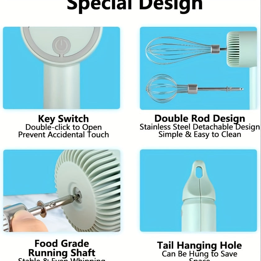 1 Set, Multifunctional Electric Garlic Masher & Egg Beater 2-in-1 Set, Rechargeable Portable Handheld Mixer & Mini Meat Grinder, USB Charging Kitchen Tool With Multiple Attachments For Cake Cream Baking