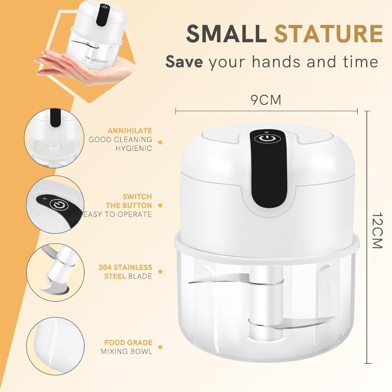 EASYSPEED Electric Food Processor & Meat Grinder - 1-Cup Mini Chopper with USB-Powered Motor, 304 Blades, Operation, Compact Design with Digital Display-like Interface, Safety Lock & One-Touch Operation for Garlic, Onion, Ginger, Chili, Meat - Portable