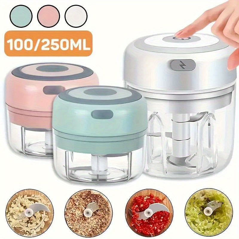 Electric Mini Food Processor with USB Charging, Powerful Motor, Compact Portable design, Locking Blade System, Clear Base, Lightweight for Garlic, Meat, Vegetables, Spices - Ideal for Home, Kitchen, Travel, Office - Compatible with USB-Powered Devices