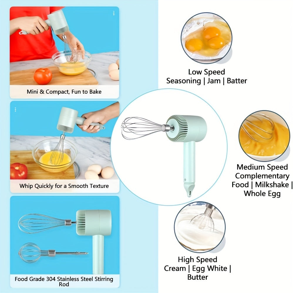 1 Set, Multifunctional Electric Garlic Masher & Egg Beater 2-in-1 Set, Rechargeable Portable Handheld Mixer & Mini Meat Grinder, USB Charging Kitchen Tool With Multiple Attachments For Cake Cream Baking
