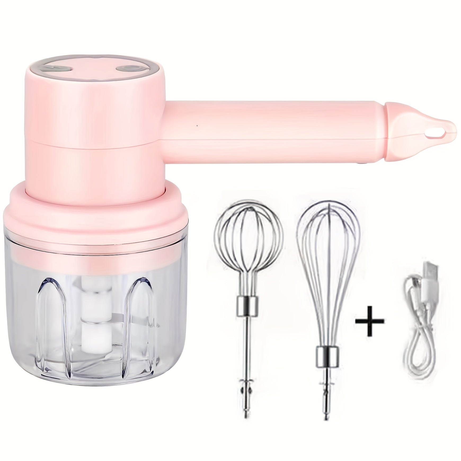 1 Set, Multifunctional Electric Garlic Masher & Egg Beater 2-in-1 Set, Rechargeable Portable Handheld Mixer & Mini Meat Grinder, USB Charging Kitchen Tool With Multiple Attachments For Cake Cream Baking