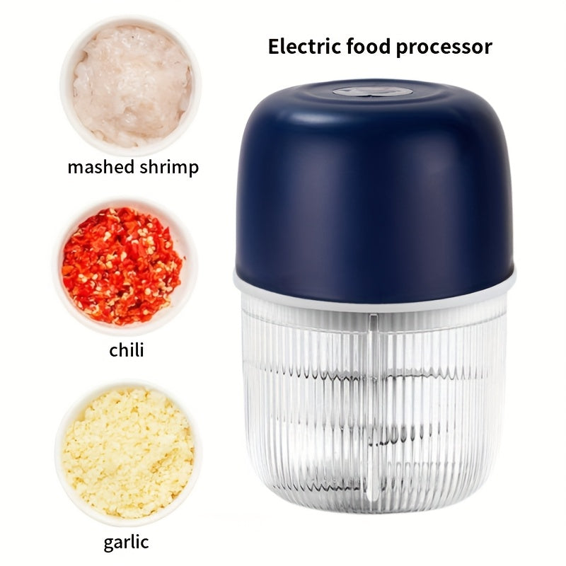 1/2 Electric Garlic Crusher & Vegetable Chopper - USB Rechargeable 6-Blade One-Handed Operation, 3 Colors (Pink/Blue/White) with Ergonomic Handle, Durable Plastic Kitchen Gadget for Garlic, Herbs, Veggies - Compact Design for Home & Professional Kitchens,