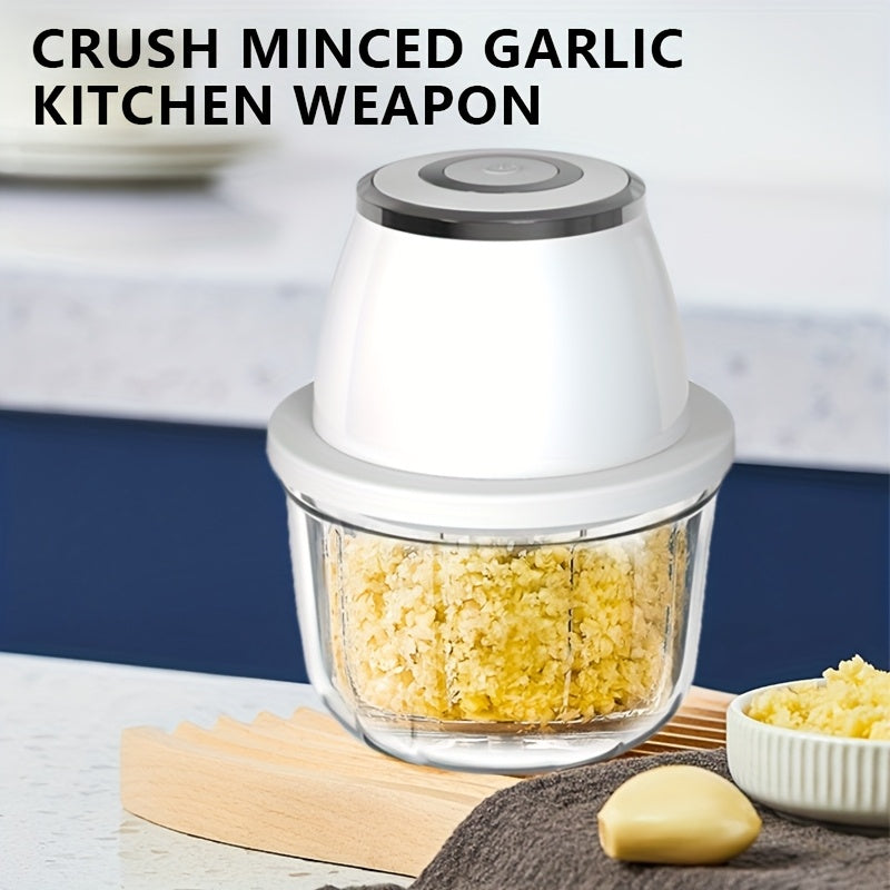 USB portable white garlic masher with vegetable cutter, kitchen utensils and gadgets, stainless steel blades, curved design for kitchen, restaurants, fruit, seasoning and spice grinder masher, Kitchen Gadget, Vegetable Chopper, Portable Tool, Sleek