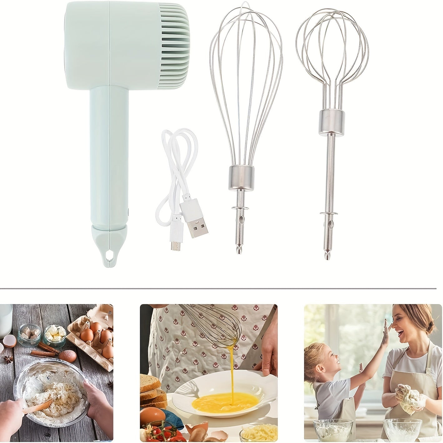 1 Set, Multifunctional Electric Garlic Masher & Egg Beater 2-in-1 Set, Rechargeable Portable Handheld Mixer & Mini Meat Grinder, USB Charging Kitchen Tool With Multiple Attachments For Cake Cream Baking