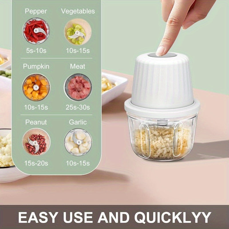 13.53oz Electric Garlic Chopper 6 Blades Garlic Grinder Mini Vegetable Chopper USB Portable Veggie Chopper Onion Mincer Food Processor for Ginger Chili Fruit Meat, Home Cooking, Quick Chopping, Sleek Grinder, Handheld Device, Efficient Chopper, Sharp,