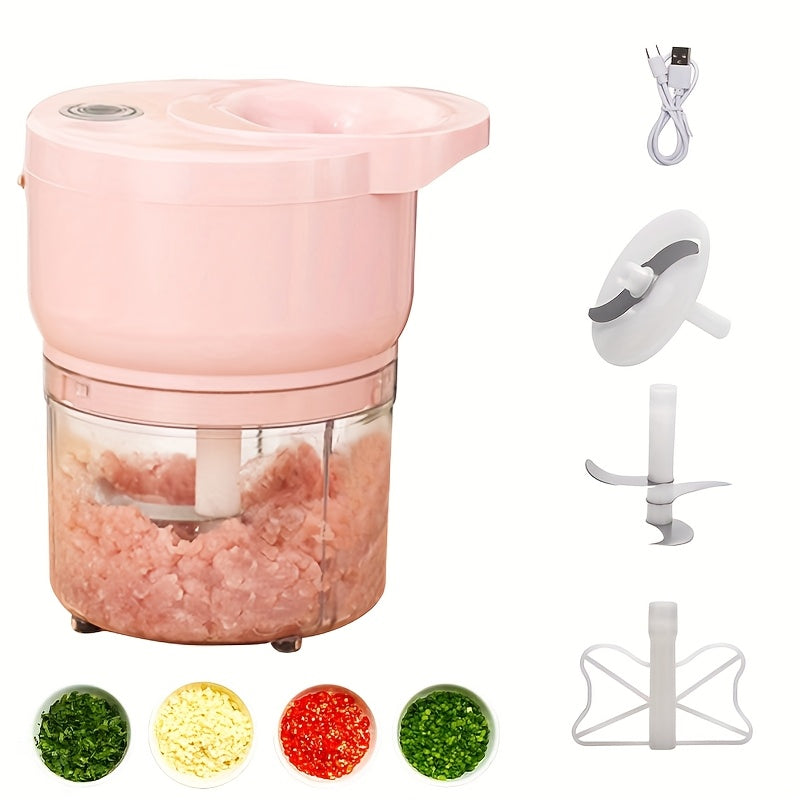 Cordless Portable Electric Food Chopper, Electric Garlic Crusher, Not Only Can Mince Meat And Vegetables But Also Slice And Whisk Eggs, Upgrade Your Kitchen with This Powerful Electric Garlic Chopper!, Kitchen Gadget, Home Cooking, Sleek Kitchen Tool,