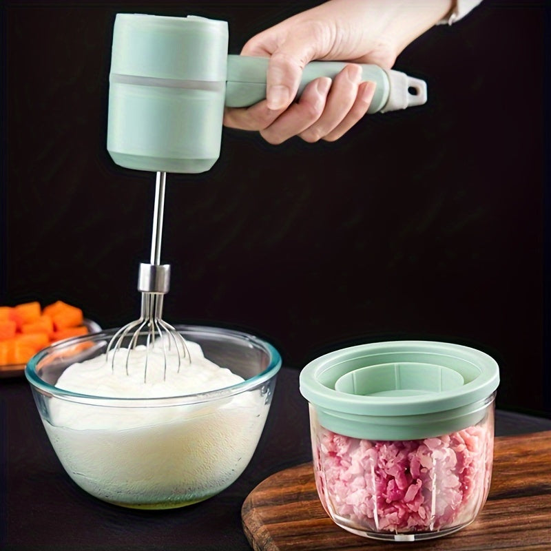 1 Set, Multifunctional Electric Garlic Masher & Egg Beater 2-in-1 Set, Rechargeable Portable Handheld Mixer & Mini Meat Grinder, USB Charging Kitchen Tool With Multiple Attachments For Cake Cream Baking