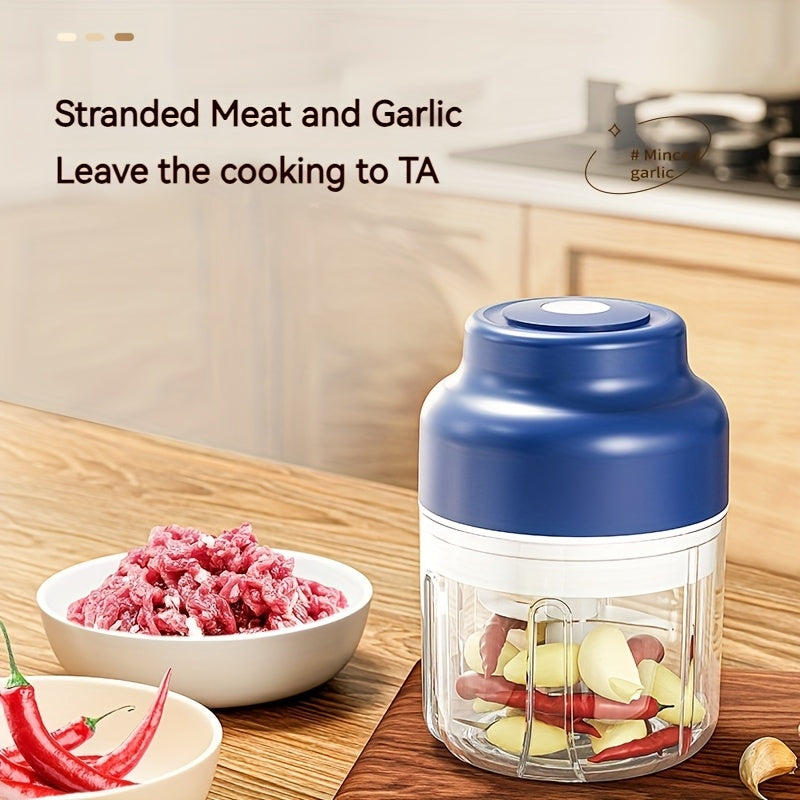 Portable USB Rechargeable Electric Garlic Maker - 320ml Large Capacity 6-Blade Stainless Steel Chopper with Auto-Mixing for Garlic, Meat, Veggies, Peppers, Ginger - Compact Kitchen Appliance, Home Cooking, Stylish Gadget, Durable Construction, Food